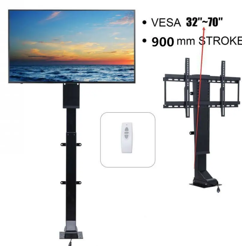 

Silent Motorized 900mm Auto TV Lift W/ Remote Control with Memory Function for Large Screen 30''~ 60'' UK Plug