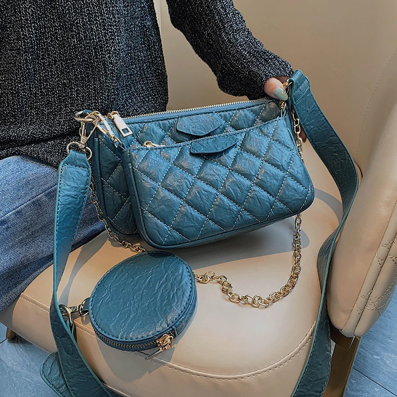 

Woman Crossbody Bag PU Leather New StyleNew Fashion Three In One Shoulder Messenger Bag Female Luxury Chain Handbag