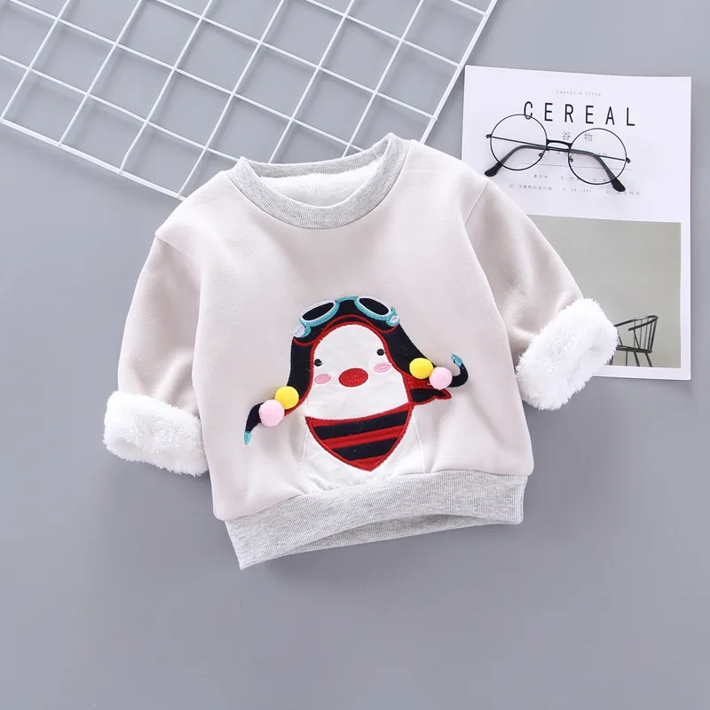 grey penguin Зимние пуловеры с милым рисунком пингвина для маленьких девочек, толстые свитера для маленьких мальчиков толстый свитер Топы для детей, одежда от 18 месяцев до 5 лет - Цвет: grey penguin