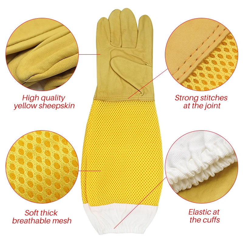 Beekeeper Beekeeping Gloves Protective Sleeves Ventilated Professional Anti Bee for Apiculture Beekeeper Prevent Beehive tools — view 2