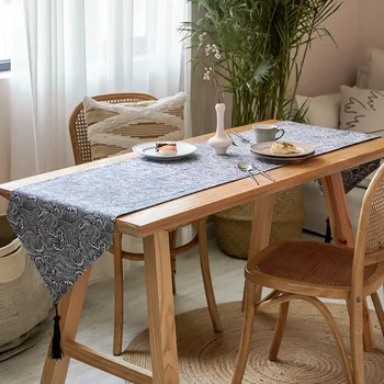 

Japanese and Wind Table Flag Zen Tea Table Cotton Linen Fabric Retro Japanese Tablecloth Plate Mat. Decoration Home Decor