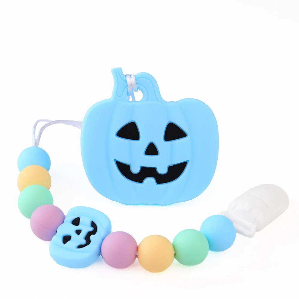 

Halloween Series Teether Teething Chain Pacificer Clips For Baby Infant Chewable Chewing Toys For Sky Blue Pumpkin Shape