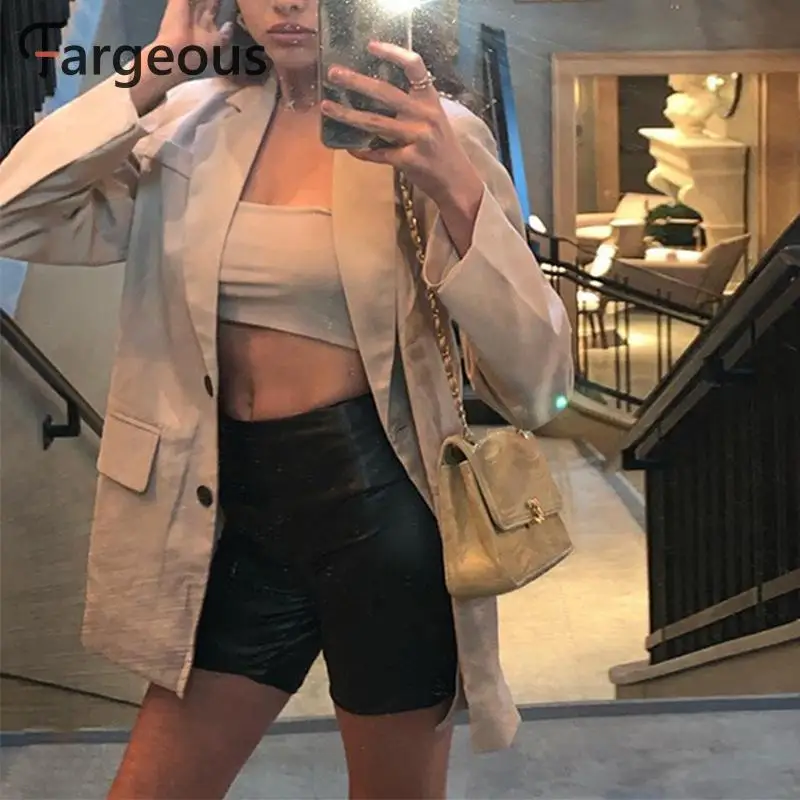Fargeous, женская мода, однотонный Блейзер, куртки для девушек, офисные, повседневные, однобортные куртки и пальто, женская абрикосовая верхняя одежда