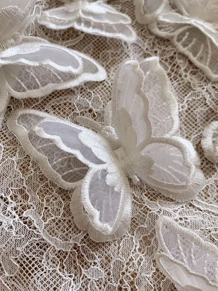 LINGHAN Vacation 3D Butterfly Embroidery Top Sexy Hollow Out Puff Sleeve Blouse Designer Autumn New