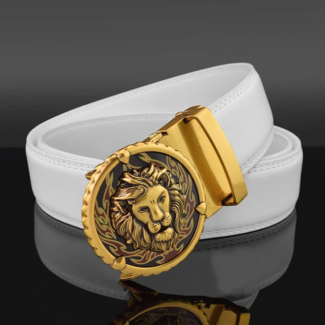 High Quality decorate lion buckle belt men Automatic buckle Black genuine  leather ceinture homme casual classic