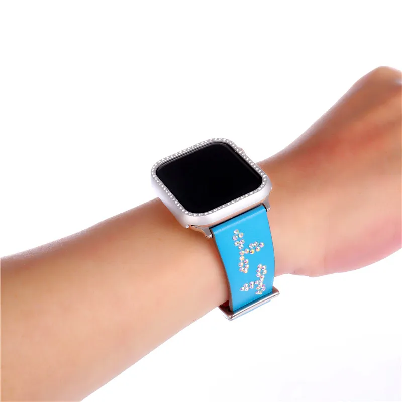 Кожаный ремешок для часов+ рамка чехол для Apple Watch 38/40/42/44 мм наручных часов Iwatch серии 4, версия 1, 2, 3, ремешок в виде бриллиантового украшения спортивные повязки наборы для ухода за кожей
