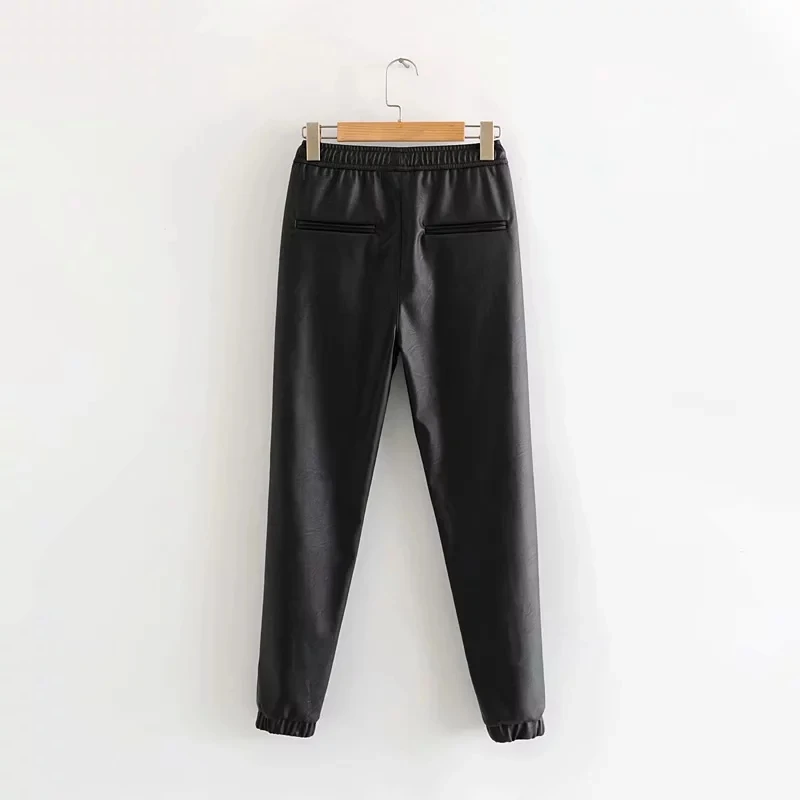 Осенне-зимние черные женские брюки из искусственной кожи, женские брюки в стиле панк, хип-хоп, бегуны, Женская Корейская уличная одежда, Стрейчевые штаны-шаровары