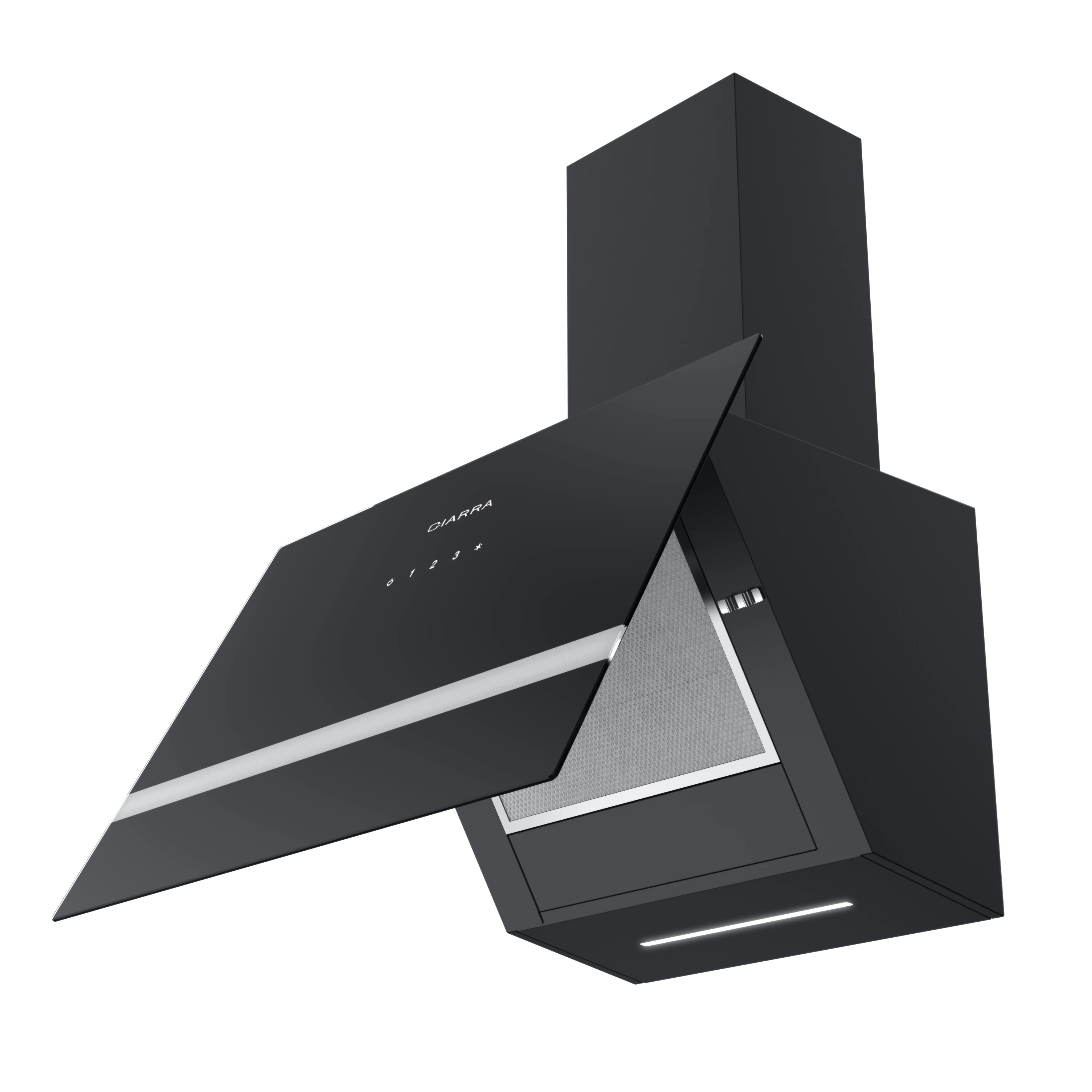 electriq 60cm sloping black glass chimney cooker hood