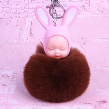 Творческий с милыми заячьими ушами помпоном; милые туфли ключ "помпон" кольцо из искусственного меха кролика рекса с сна кукла MENG автомобильный брелок для ключей на данный момент оптом