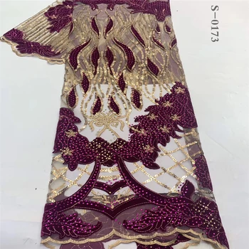 

African Net Lace Fabric, High Quality Velvet Lace With Sequins Nigerian Wedding Lace Fabrics 5Yards Sequins French Tulle lace