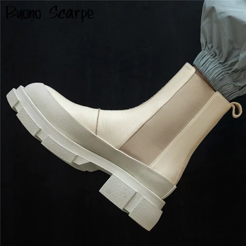 

Brand Designed Women Platform Boots Autumn Winter Casual Army Boots Thick Bottom Ankle Chelsea Boots Natural Leather Short Botas