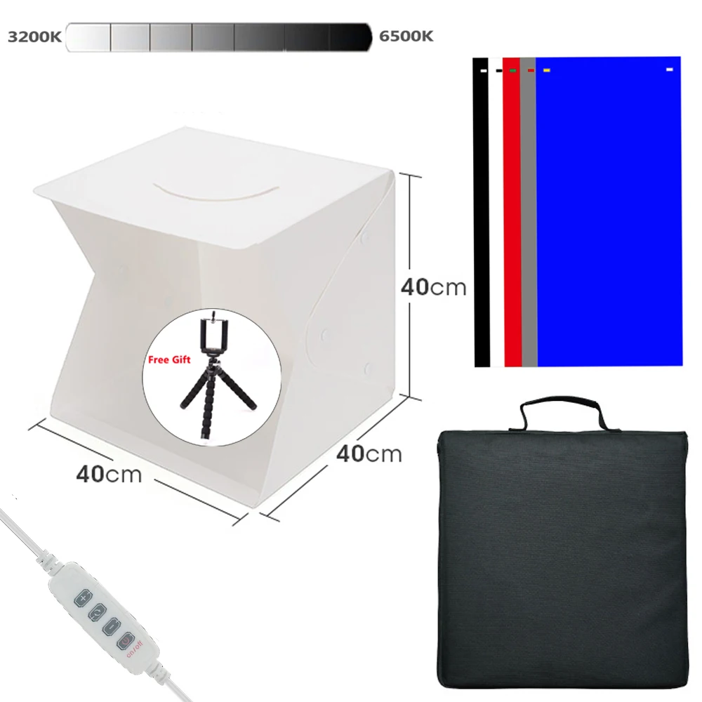 

Folding Lightbox Photography 40*40 Photo Studio Softbox Panel LED Light Soft Box Photo Background Kit Light box for DSLR Camera
