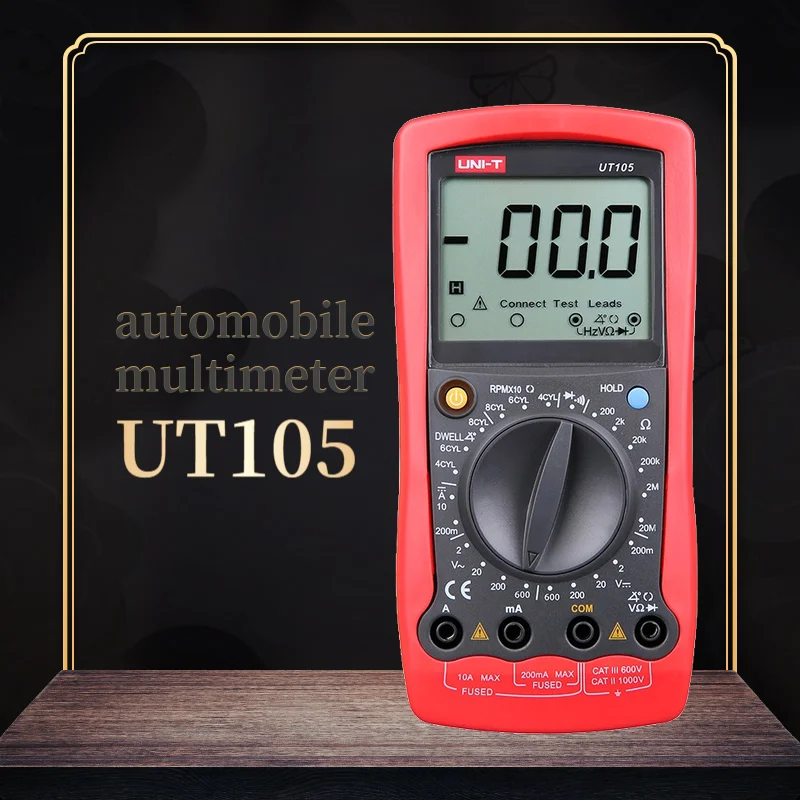 UNI-T UT105/UT107 Автомобильный цифровой мультиметр AC DC напряжение DC измеритель тока ом тестер скорости и измерения закрытого угла