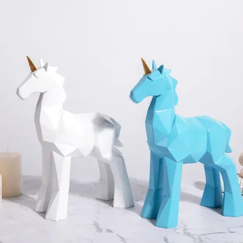 

Fashion 3D Unicorn Statue Home Decoration Accessories Animal Abstract Sculpture Desk Decor Living Room Decorative Statues Europe