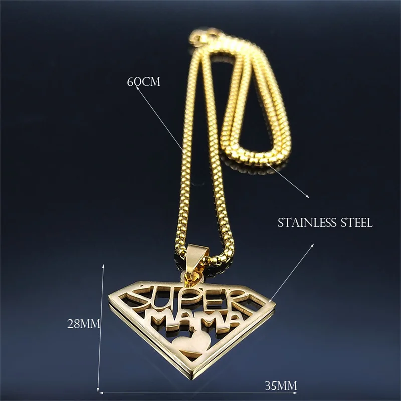 Super Mama Papa Mama Papa Halskette für Frauen Männer Edelstahl Gold Farbe Spanisch Brief Familie Liebes kette Geschenk Schmuck n4250s01 – Detail 2