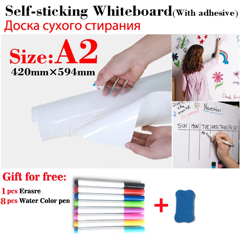 

A2 Size Self-sticking Whiteboard Soft Fridge Dry Wipe White Boards Home Kitchen Office Message Boards Writing Sticker