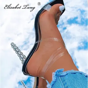 

Elisabet Tang Women Pumps 2021 Transparent High Heels Sexy Square Toe Ankle Strap Wedding Party Brand Fashion Shoes For Lady