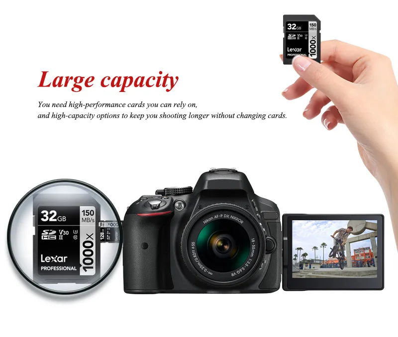 Lexar слот для карт памяти 1000x32 GB Max чтение Скорость 150 МБ/с. U3 V30 Class 10 UHS-II SD карты для спортивной экшен-камеры 4K видео Камера