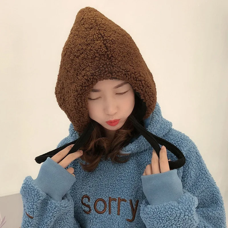 

Hats for Women Fashion Fall/winter Lambskin Pointed Ear Cap Korean Fashion New Student Outdoor Lei Feng Cap Solid Color Wild
