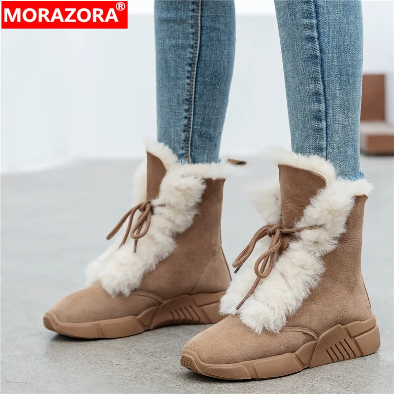 MORAZORA/зимние ботинки из натуральной кожи наивысшего качества; женские ботинки из замши и шерсти; теплые зимние ботинки; женские удобные ботильоны на платформе