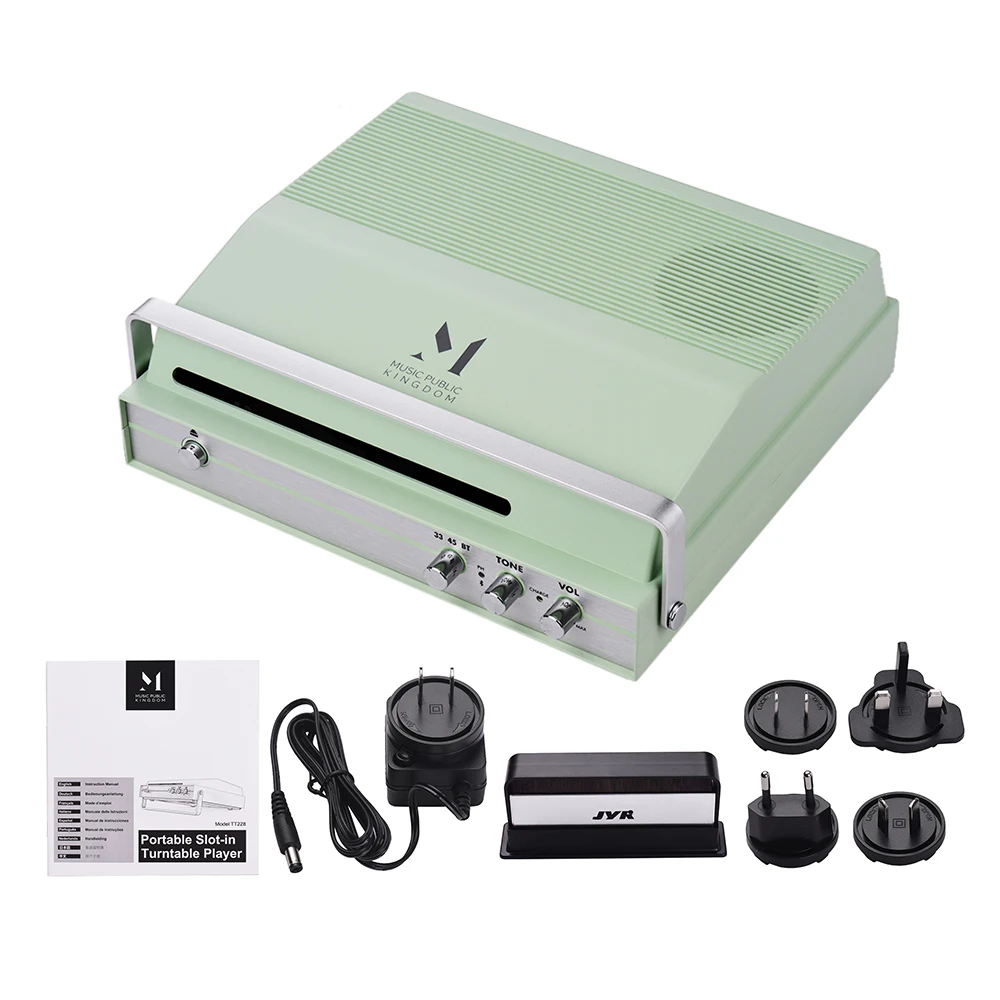 

Portable Slot-in Record Player for 7-inch Vinyl 2-speed (33/45 RPM) BT Turntable Built-in Stereo Speaker Rechargeable Battery