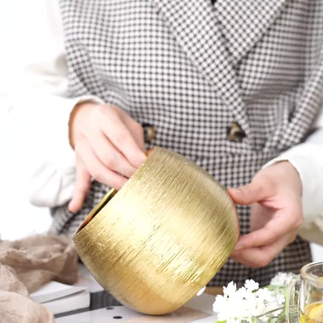 Aranyozott Kerámia Virág Edény Kerek Váza Zamatos Kerámiacsiszolt Húsos - Image 5