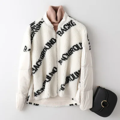 Beige white Модное пуховое пальто с длинным рукавом, Женское зимнее плотное теплое пальто из овечьей шерсти, свободная Меховая куртка Женская Повседневная короткое пальто - Цвет: Beige white
