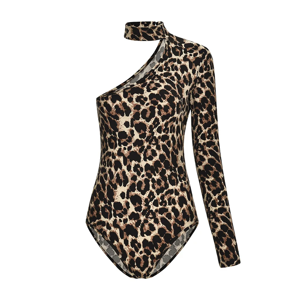 crotchless bodysuit YiDuo Fashion Animal Snake Print Women Club Party Bodysuit Long Sleeve Choker Halter One Shoulder Fit Sexy Bodysuits Leopard corset bodysuit