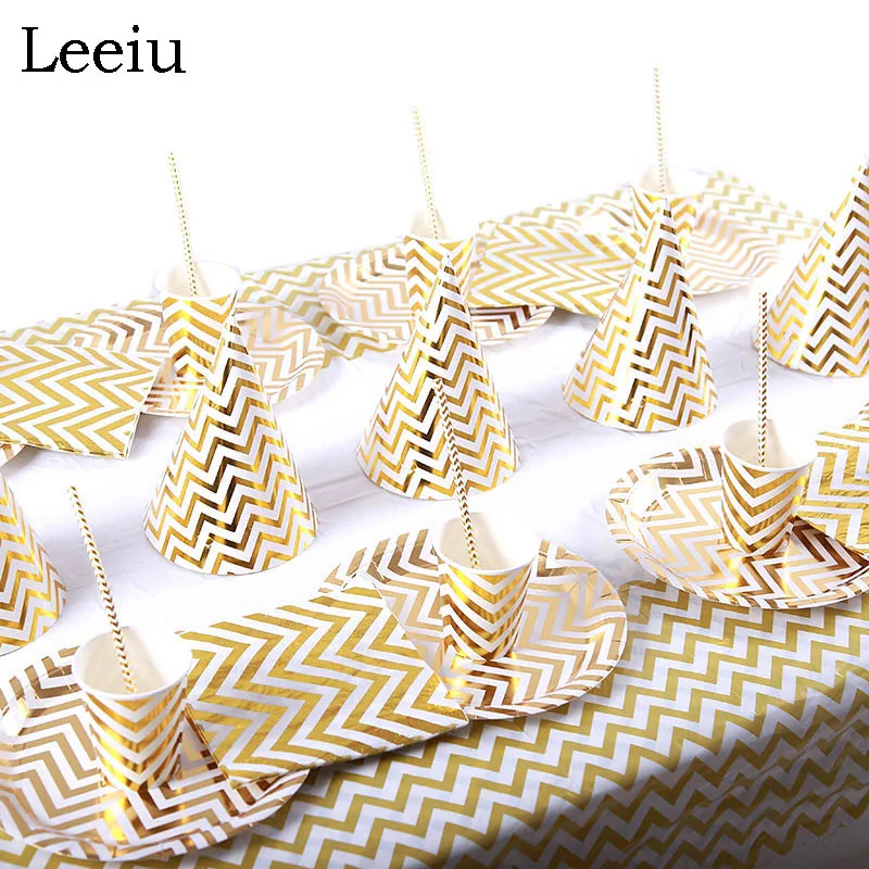 Leeiu Baby Shower золотые вечерние одноразовые столовые приборы серебряные бумажные тарелки стаканчики соломенные украшения для дня рождения Свадебные Поставки
