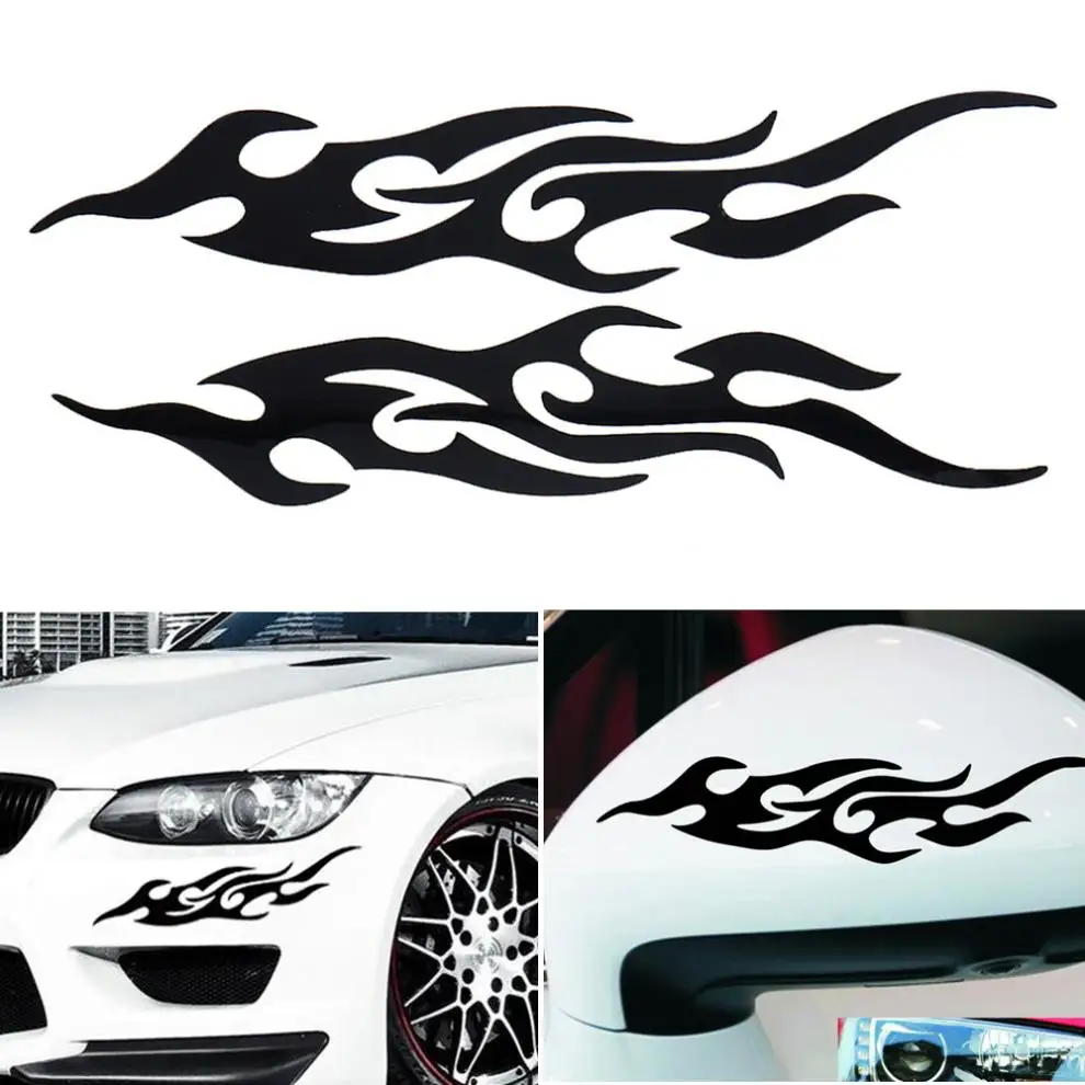

1Pair Black 19CM x 4CM PET Fire Totems Creative Funny Stereoscopic Car Scratch Rearview Mirror Sticker Accessories