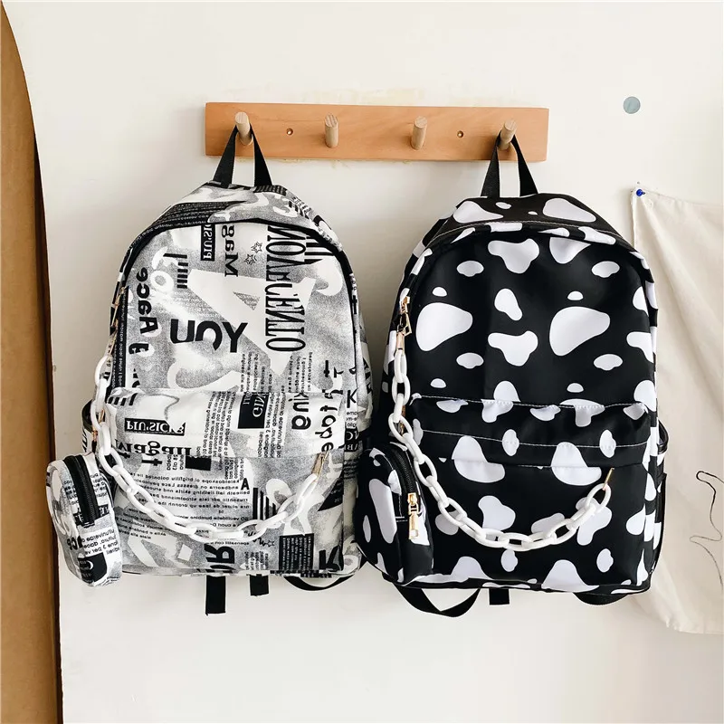 Cow Pattern Backpack For School Teenagers Girls Vintage Casual School Bag Laptop Bagpacks Bookbag Travel Bag Mochila Feminina