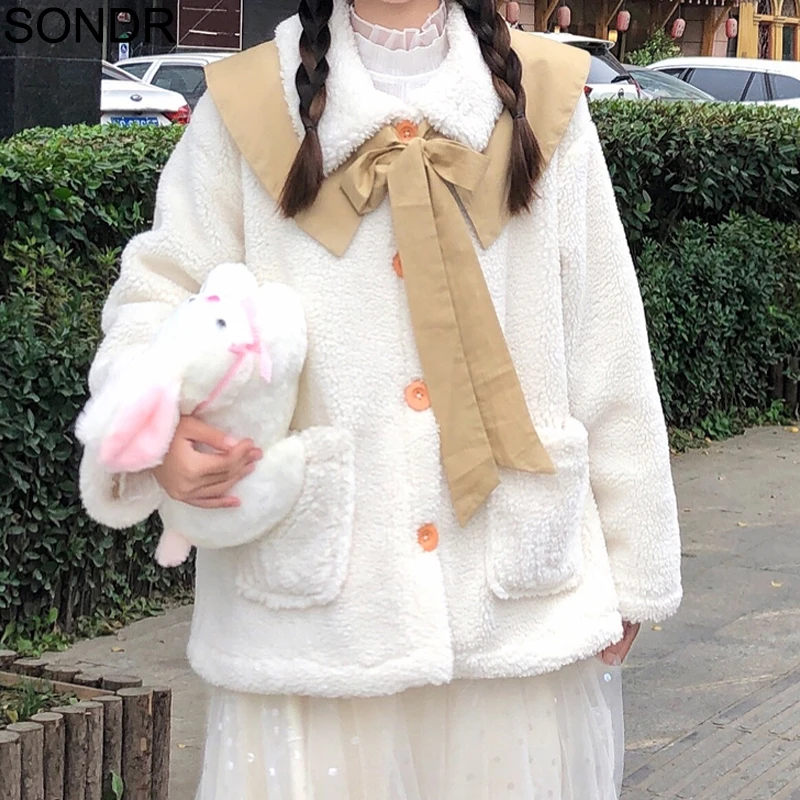 

Cute Teddy Coat Women New Winter Warm Faux Fur Kawaii Lolita Jacket Ladies Fur Lamb Plush Thick Casual White Pink Overcoat Gifts