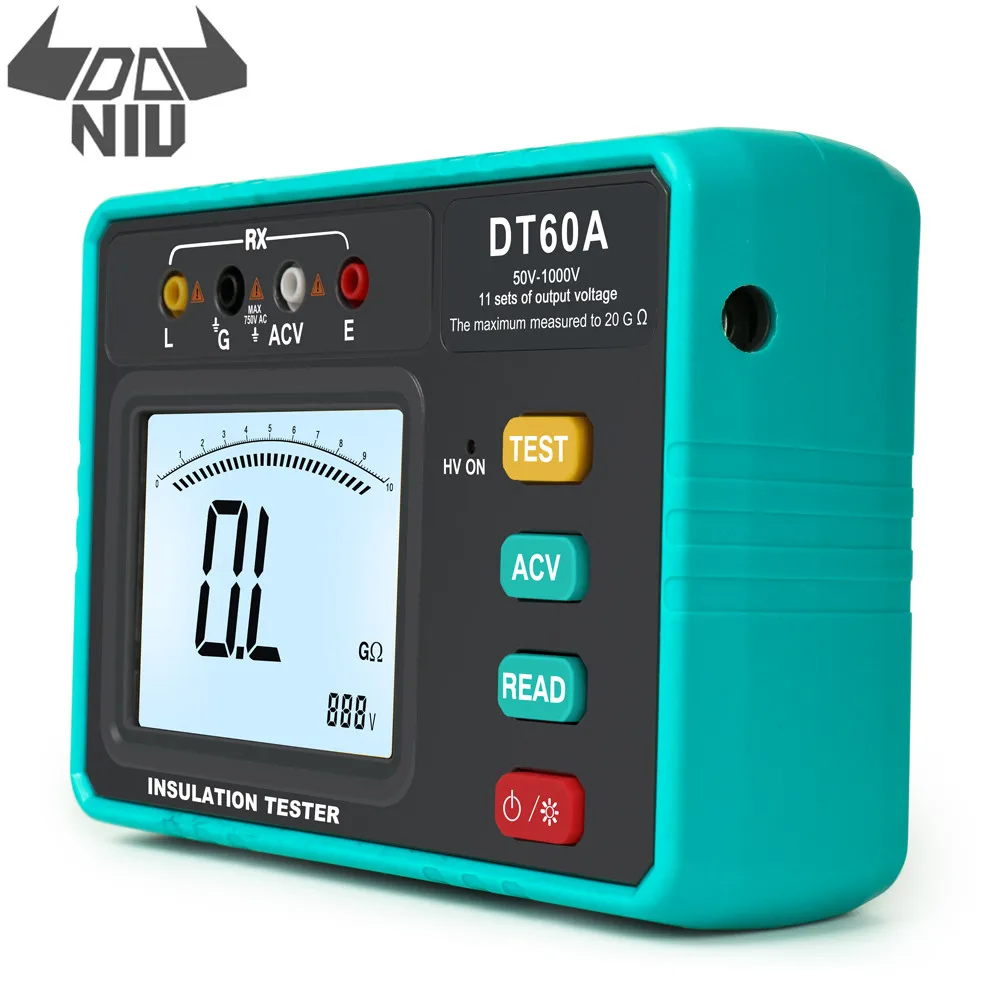 

DANIU DT60A Digital Auto Range Insulation Resistance Meter Tester High Voltage LED Indication 1999 Counts Resistance Meters