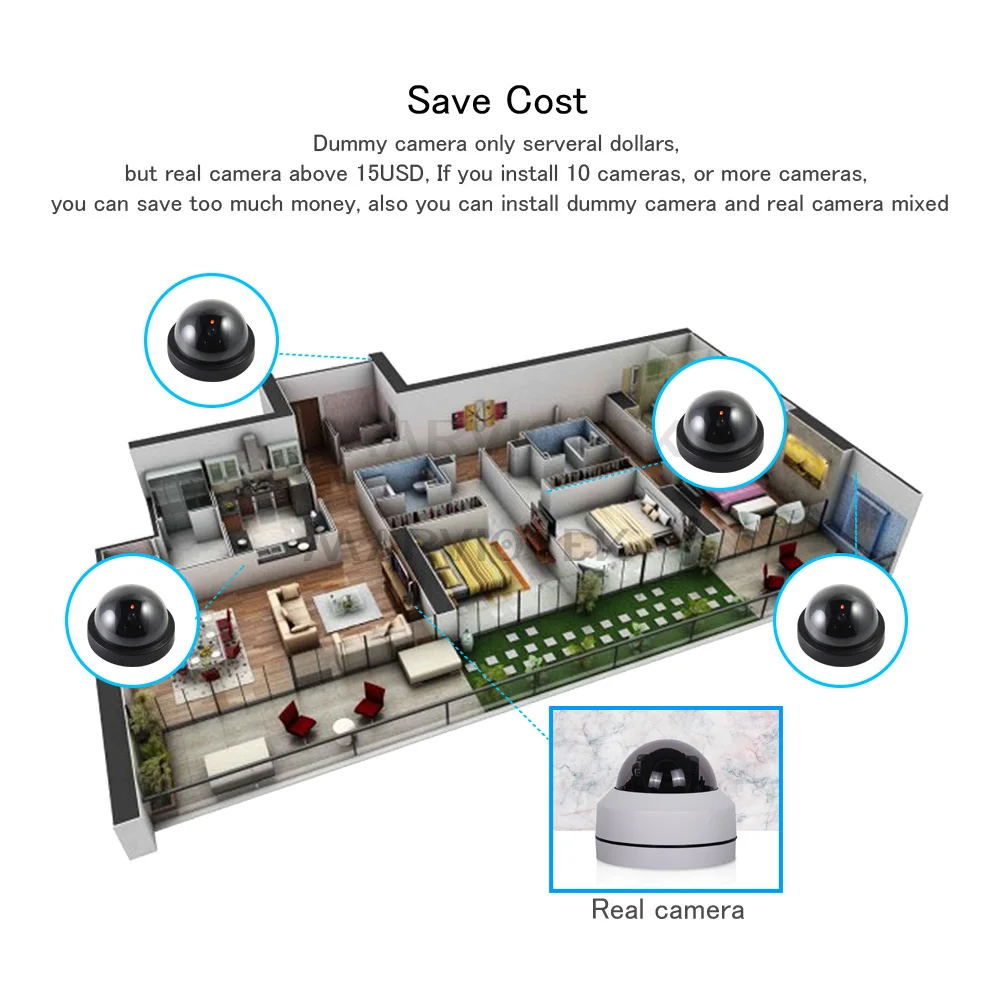 Fake Camera Dummy Surveillance Cameras Home Security Dummy Camera Mini LED Light Fake Dome Simulated Video Surveillance Camera