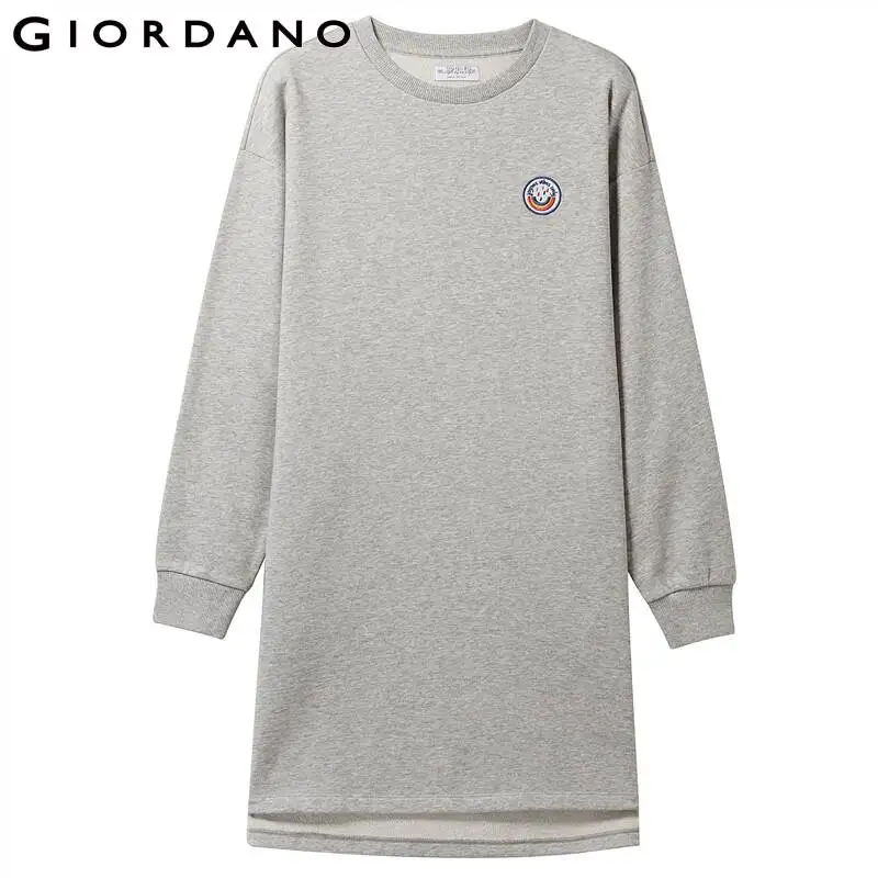 Giordano женский длинный свитшот с круглым вырезом под шею и длинными рукавами из натурального хлопка