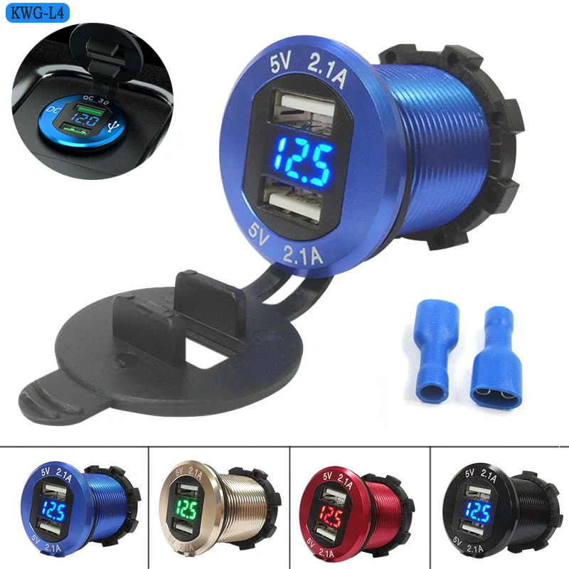 

3A Waterproof Dual USB car motorcycle modified QC 3.0 car charger with LED digital voltmeter Mobile Phone Smart Charging Adapter