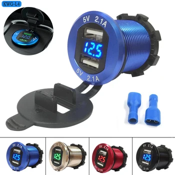 

3A Waterproof Dual USB car motorcycle modified QC 3.0 car charger with LED digital voltmeter Mobile Phone Smart Charging Adapter