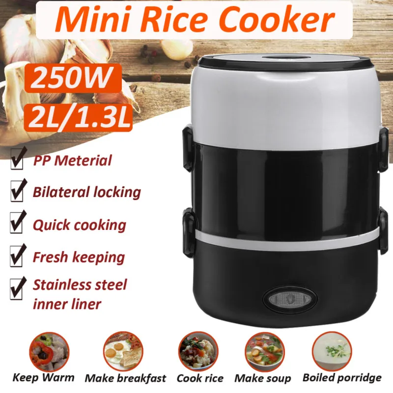 

Electric Rice Cooker Stainless Steel 1.3L/2L 2/3 Layers Steamer Portable Meal Thermal Heating Lunch Box Food Container Warmer
