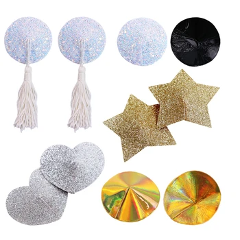 

Metallic Stick On Bra Strapless Bra Pad Sexy Nipple Cover Cross Sticker Breast Star Chest Cover Accessories Party Club Stickers