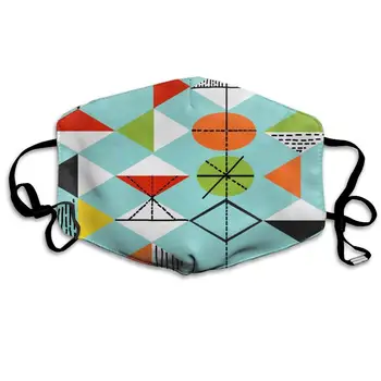 

Unisex Breathable Colorful Mid Retro Harlequin Pattern Century Modern Vintage Atomic Mouth Mask, Adjustable Earloop Anti Dust