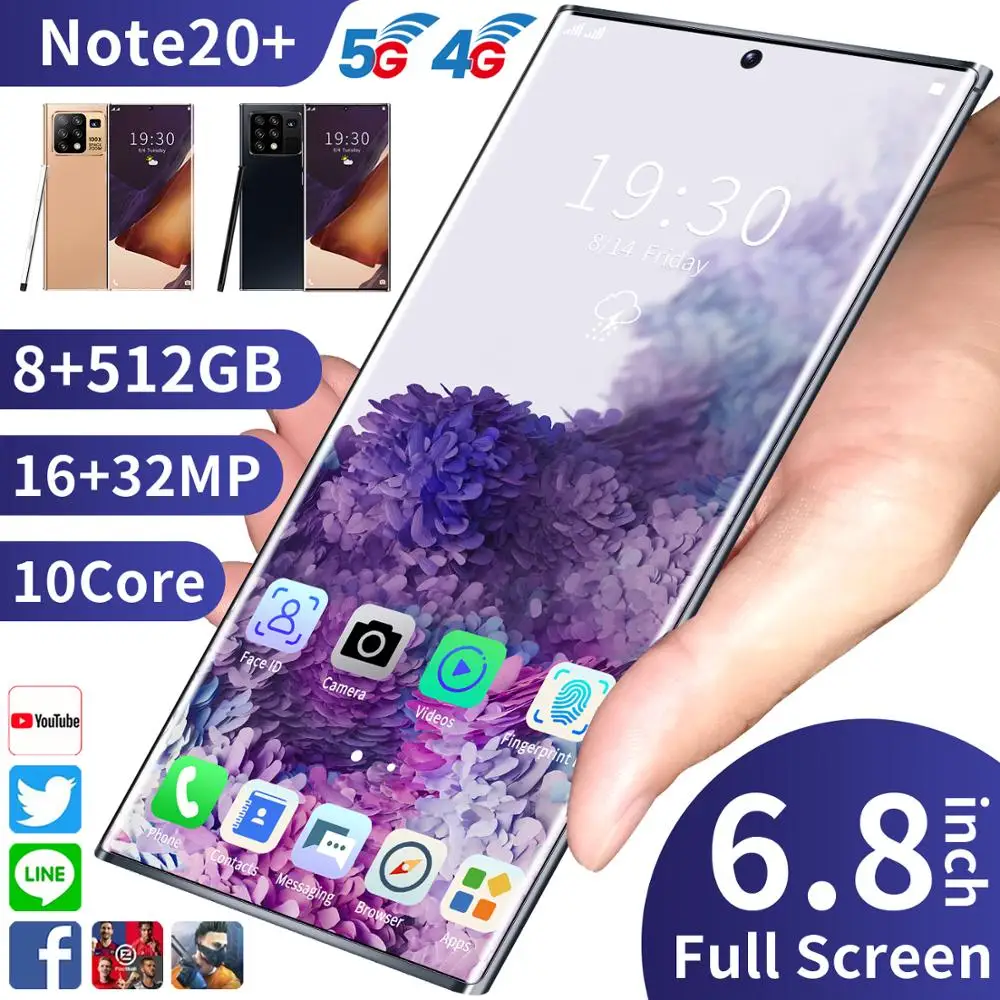 Smartphones Galax Note20U+ Snapdragon865 Global Version 6.8 Inch 8G 256G 12GB 512GB 24MP Camera Android 10 Mobile Phone GPS Wifi