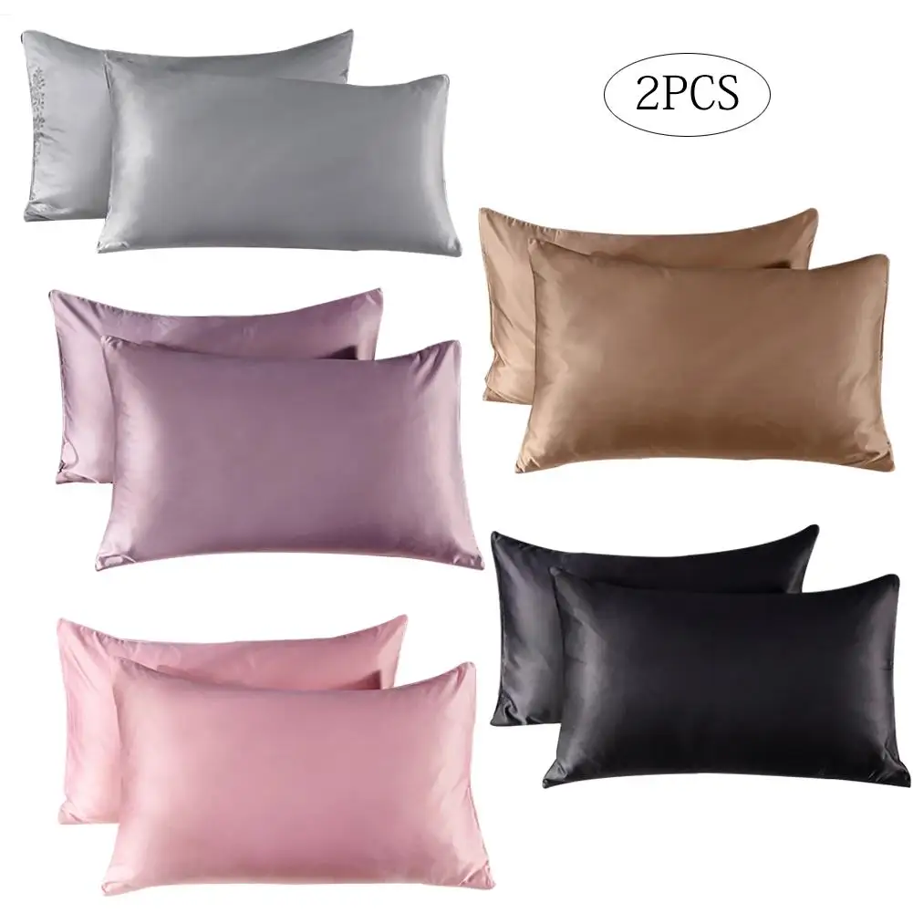 

2PCS Double-sided Silk Pillowcase European Style Single Satin Pillowcases Luxury Pillow Solid Color Pillow Covers Case 48*74CM