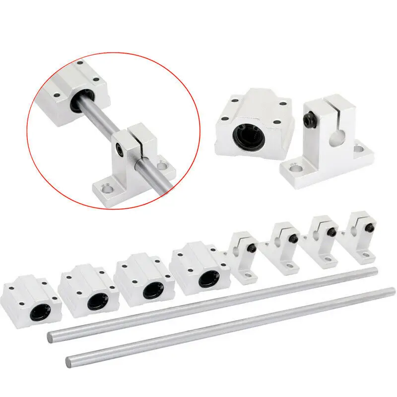 

2pcs 300mm Rod Rail Shaft With 4pcs SK8 Fixed Bearing SCS8UU Linear Slide Blocks High Quality
