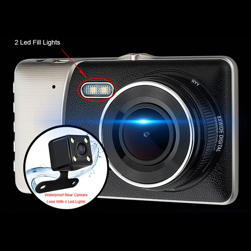 Of Ultron era 4 дюйма автомобиля Скрытая Двойной объектив Full HD 1080P Dash Cam Видео