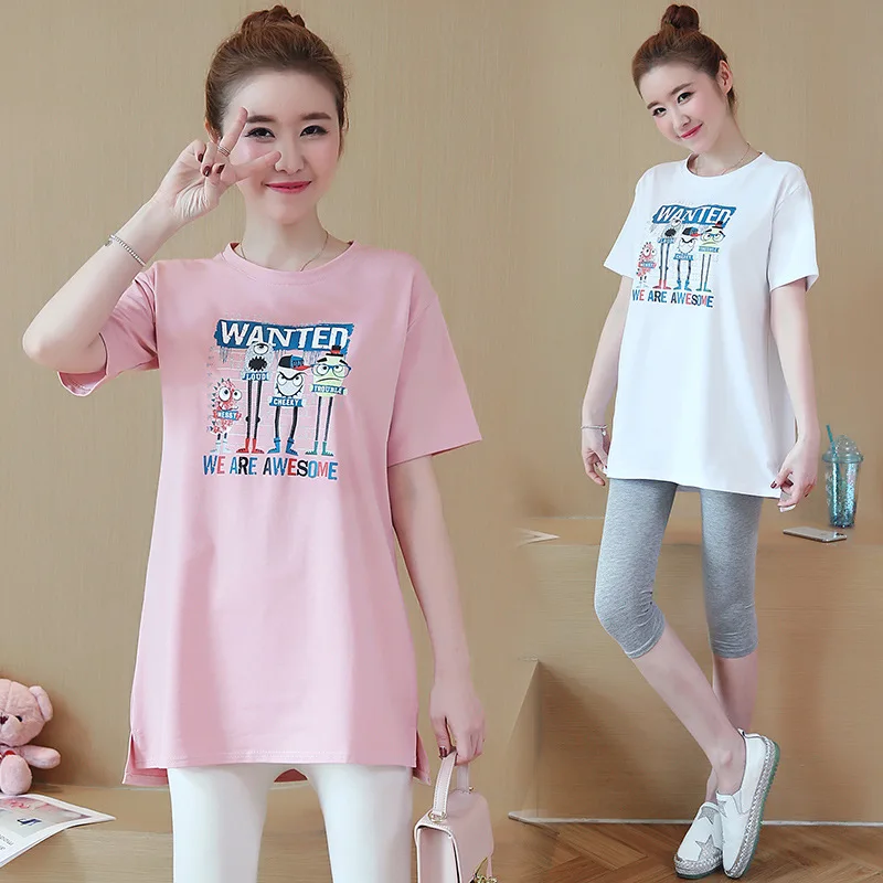 

2020 Spring And Summer Summer Wear Maternity Clothes Cartoon Printed Loose-Fit Slimming Mid-length T-shirt Dress Women's Materni
