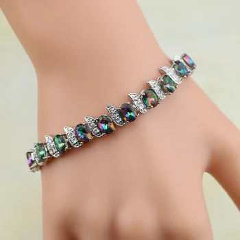 

Rainbow Mystic Cubic Zirconia White Crystal Silver Color Jewelry Charm Bracelet For Women