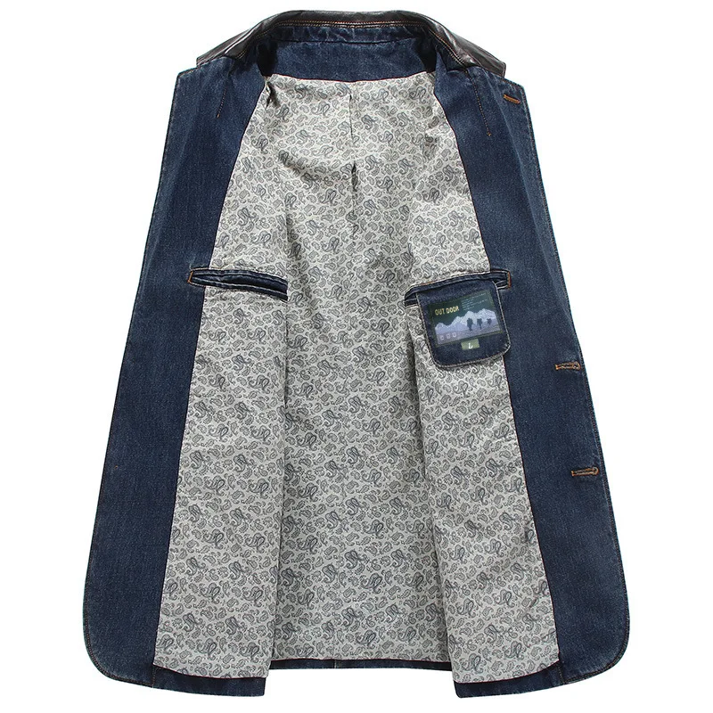 Plus Size Men's Jackets Denim Outwear Spring Autumn Men Clothing Male Blazers Suits Jeans Patchwork Leather Slim Fit Coat MY190