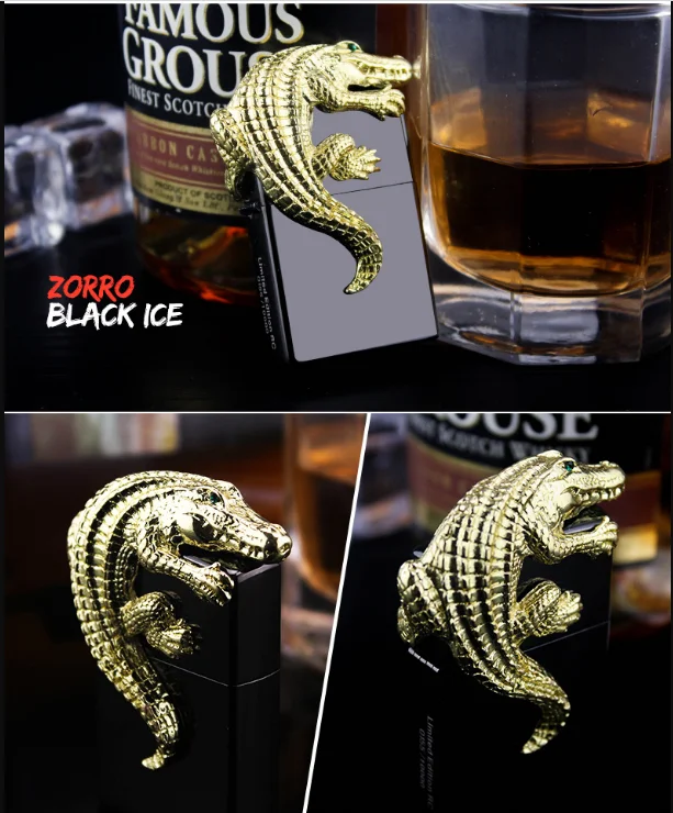 ZORRO ползающие крокодиловые Аллигаторы керосиновая зажигалка; Мужская зажигалка подарочная коробка
