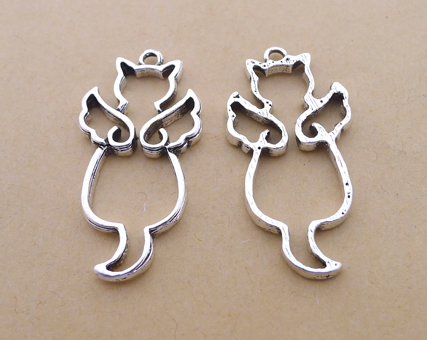 

Handmade Earrings Charms Diy Accessories For Jewelry Pendant Bracelet 5pcs 38x19mm Antique Silver Color Hollow Cat Charms