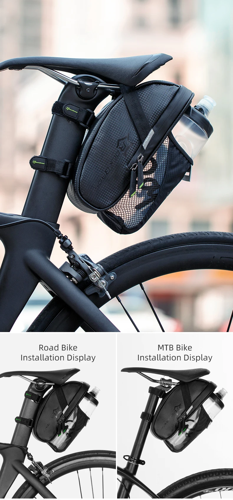 Rainproof Bike Saddle Bag Bicycle Rear Bags With Water Bottle Pocket Bicycle Ref